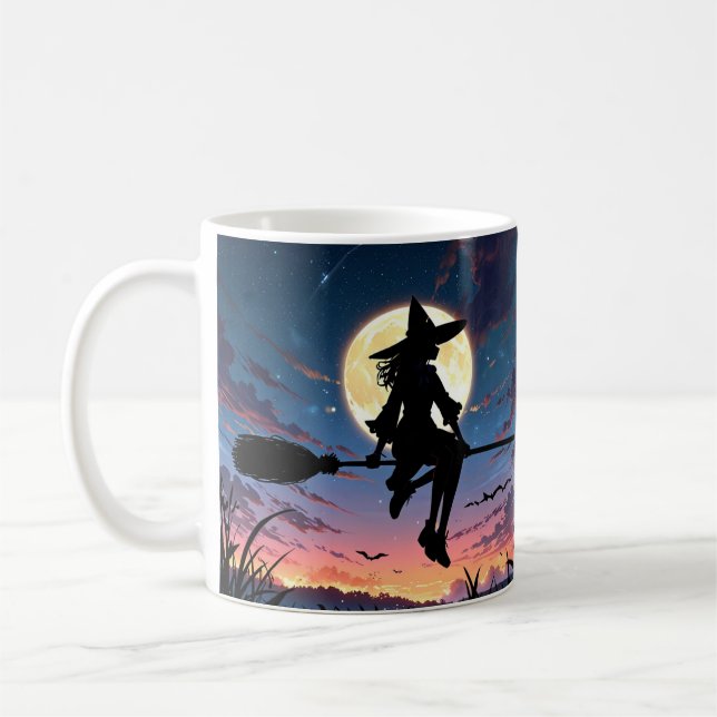 Caneca De Café Bruxa de Animo na Broom Mug - Halloween assustador (Esquerda)