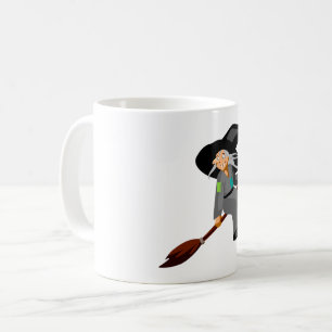 Caneca De Café Bruxa de desenho animado caprichosa voando em vass