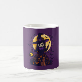 Caneca De Café Bruxa de Esqueleto de Corte de Papel Lua Cheia Hal