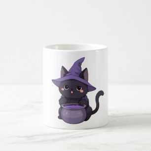 Caneca De Café Bruxa de Gato Preto Kawaii Cauldron de Halloween