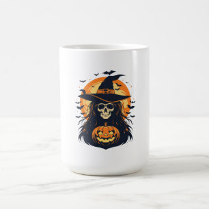 Caneca De Café Bruxa de Halloween Caveira com Abóbora Jack O Lant