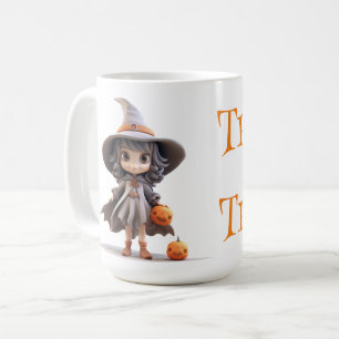 Caneca De Café Bruxa de Halloween Cute Big Eyed Truque ou Trata