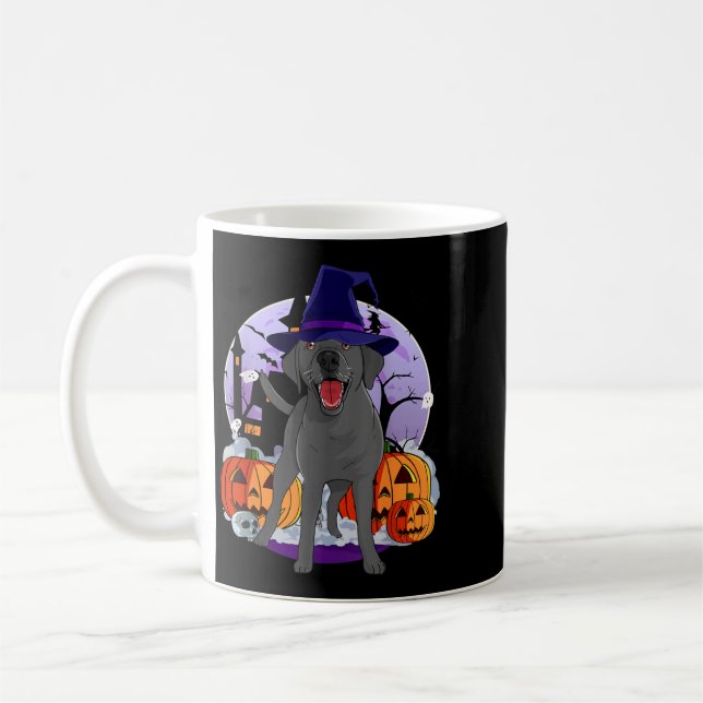 Caneca De Café Bruxa de Halloween de cachorro labrador preto engr (Esquerda)