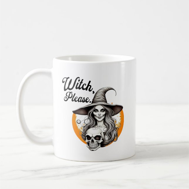 Caneca De Café Bruxa de Halloween e Bruxa de Esqueleto, por favor (Esquerda)