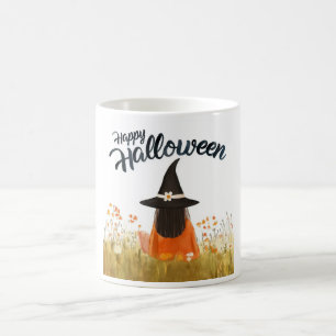 Caneca De Café Bruxa de Halloween em Campo de Flores