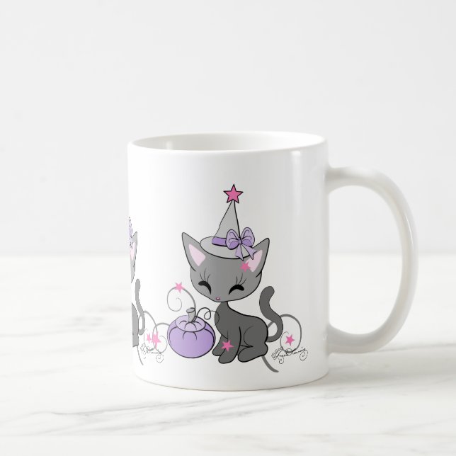 Caneca De Café Bruxa de Halloween Gato (Direita)