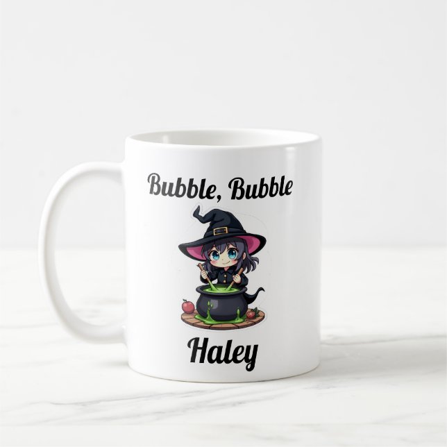 Caneca De Café Bruxa de Halloween Personalizada Bonita (Esquerda)
