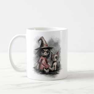 Caneca De Café Bruxa de pano e gato