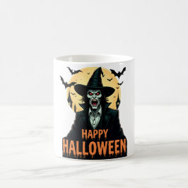 Caneca De Café Bruxa do Horror das Halloween com Olhos Vermelhos