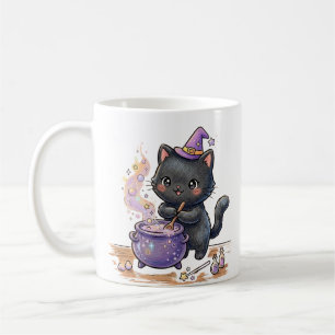 Caneca De Café Bruxa Fofa Gato Preto Preparando Poção Mágica Hall