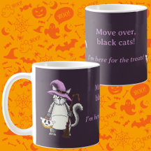 Bruxa Gata Branca Engraçada Café de Halloween