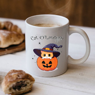 Caneca De Café Bruxa Gatinha Ruiva Fofa no Jack-O-Lantern de Hall