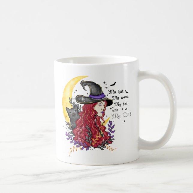 Caneca De Café Bruxa, Gato Negro e Lua Crescente (Direita)