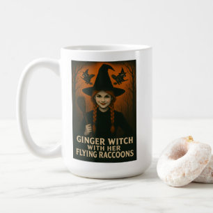 Caneca De Café Bruxa Ginger com seus guaxinins voadores V2