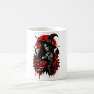 Caneca De Café Bruxa Gótica Abóbora Halloween Gato Preto Assustad