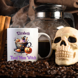 Caneca De Café Bruxa Mãe Cansada Engraçada Personalizada Cute Hal