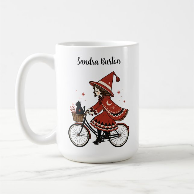 Caneca De Café Bruxa Menina Andando de Bicicleta (Esquerda)