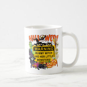 Caneca De Café Bruxa Momia e seus Pequenos Monstros, Halloween