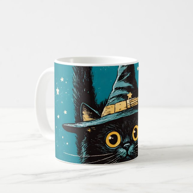 Caneca De Café Bruxa Negra Negra Voadora Spooky (Frente Esquerda)