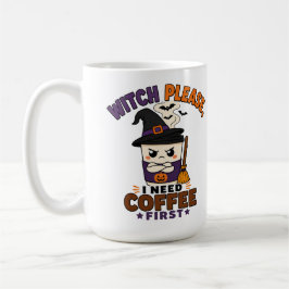 Caneca De Café Bruxa, por favor, preciso de café primeiro Grande