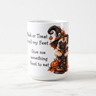 Caneca De Café Bruxa Pug Fofa Halloween Doce ou Travessura