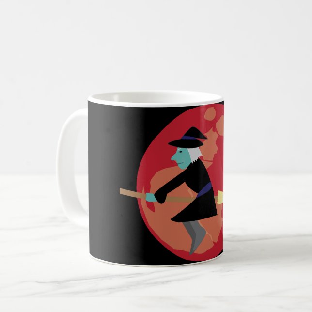 Caneca De Café Bruxa Voando à Noite (Frente Esquerda)