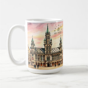 Caneca De Café Bruxelas Bélgica Aquarela Grande Palácio