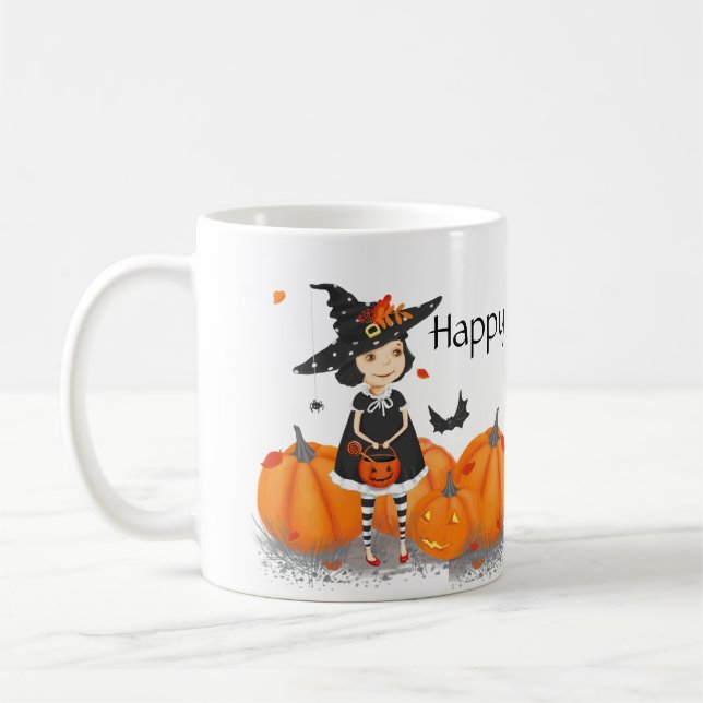 Caneca De Café Bruxinha Bonita de Halloween (Esquerda)