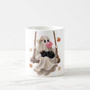 Caneca De Café Bubblegum Fantasma & Balanço de Gato Preto Hallowe