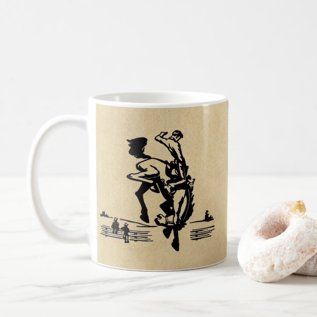 Caneca De Café Bucking Bronco Horse and Rider (Com Donut)