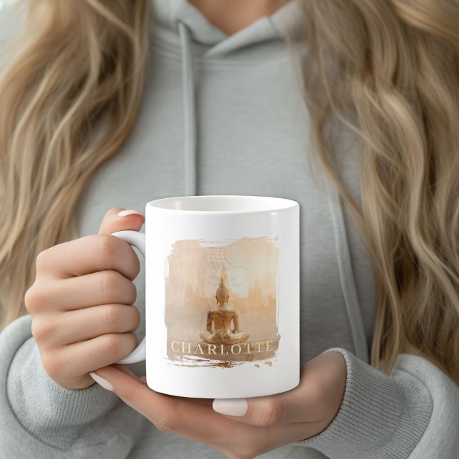 Caneca De Café Buda Dourado (Golden Buddha Custom Coffee Mug with your Name or Text)
