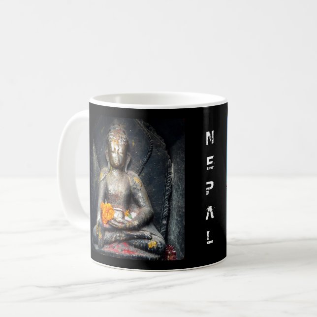 Caneca De Café Buddha Shakyamuni & Bouthanath Stupa, Nepal (Frente Esquerda)