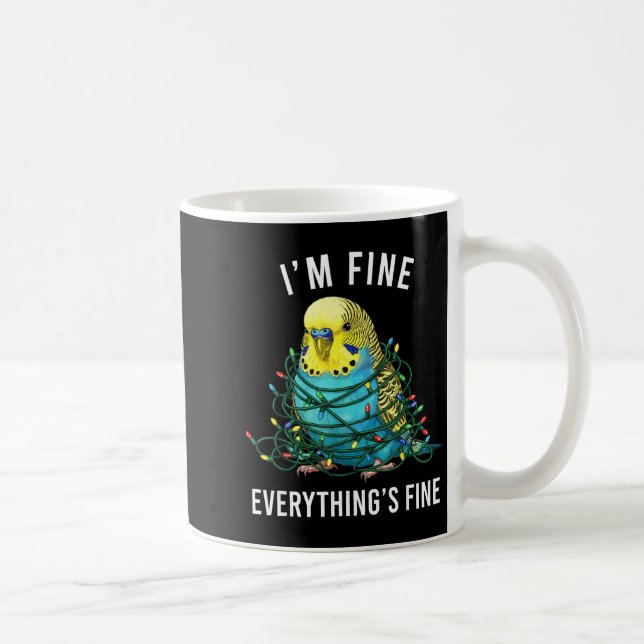 Caneca De Café Budgie Bird Christmas I'm Fine Everything Is Fine  (Direita)