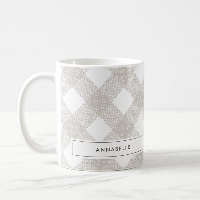 Caneca De Café Bufalo tartan moderno bege natural personalizado (Esquerda)