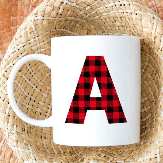 Caneca De Café Búfalo Vermelho e Negro - Letra Negrito A Monogram (Red Buffalo Plaid Monogram A Coffee Cup)