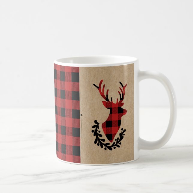 Caneca De Café Búfalo Xadrez Vermelha Stag (Direita)