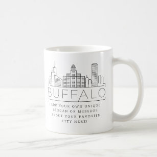 Caneca De Café Buffalo, Nova York Estilizou Skyline   Slogan Pers
