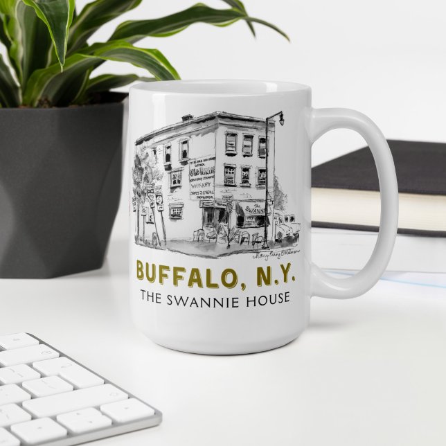 Caneca De Café Buffalo NY Swannie House Cute 716 Tavern (This Buffalo NY mug features my own hand-drawn unique sketch of the historic Swannie House.)