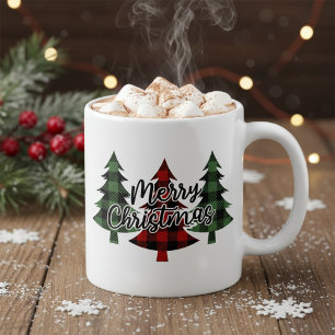 Caneca De Café Buffalo Xadrez Vermelho e Verde Feliz Natal