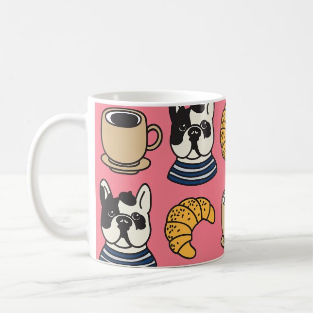 Caneca De Café Buldogue francês, café, tema croissant. (Esquerda)