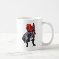 Buldogue Francês com Chapéu Vermelho e bigode