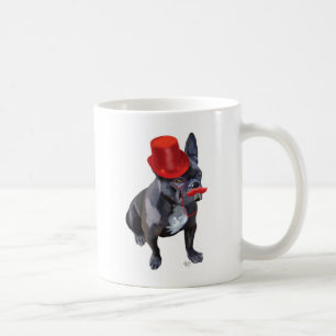 Caneca De Café Buldogue Francês com Chapéu Vermelho e bigode