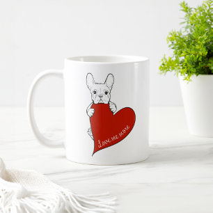 Caneca De Café Buldogue Francês Fofo com um Coração Vermelho