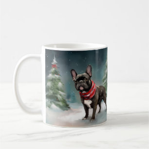 Caneca De Café Buldogue francês no Natal da neve
