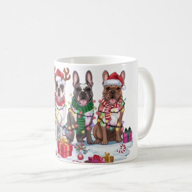 Caneca De Café Buldogue francês Papai Noel chora no Natal (Frente Esquerda)