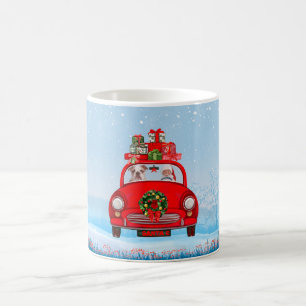 Caneca De Café Buldogue Inglês No Carro Com Papai Noel