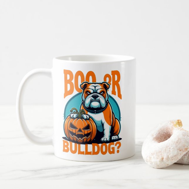 Caneca De Café Buldogue no Pop Art Styls Halloween (Com Donut)