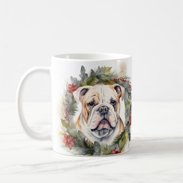 Caneca De Café Buldogue Wreath Festivo Wreath (Esquerda)