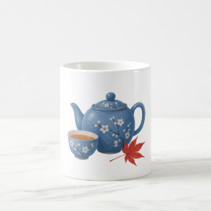 Caneca De Café Bule e Folha de Bordo de Outono