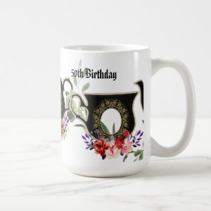 Caneca De Café Bule Floral Negro Tarde Chá 50º Aniversário Co